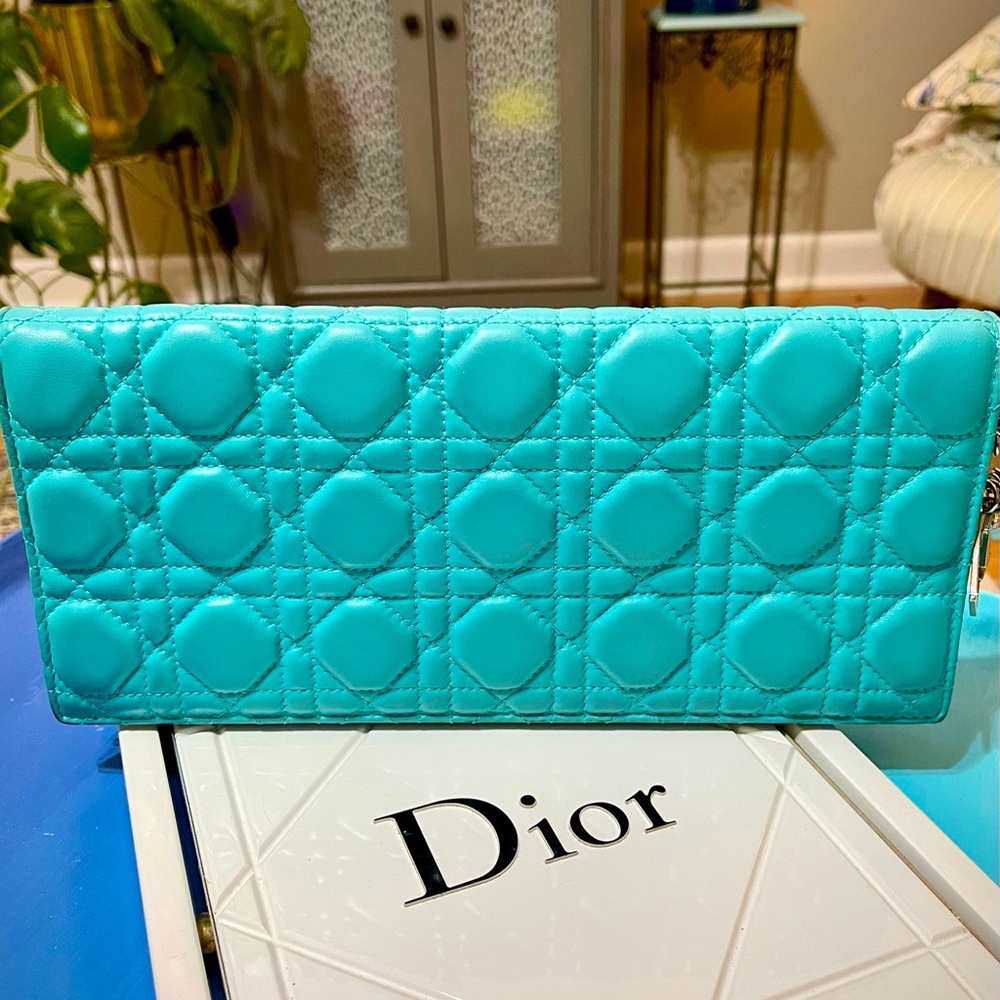 Dior Blue Cannage Quilted Lambskin Leather Clutch Bag